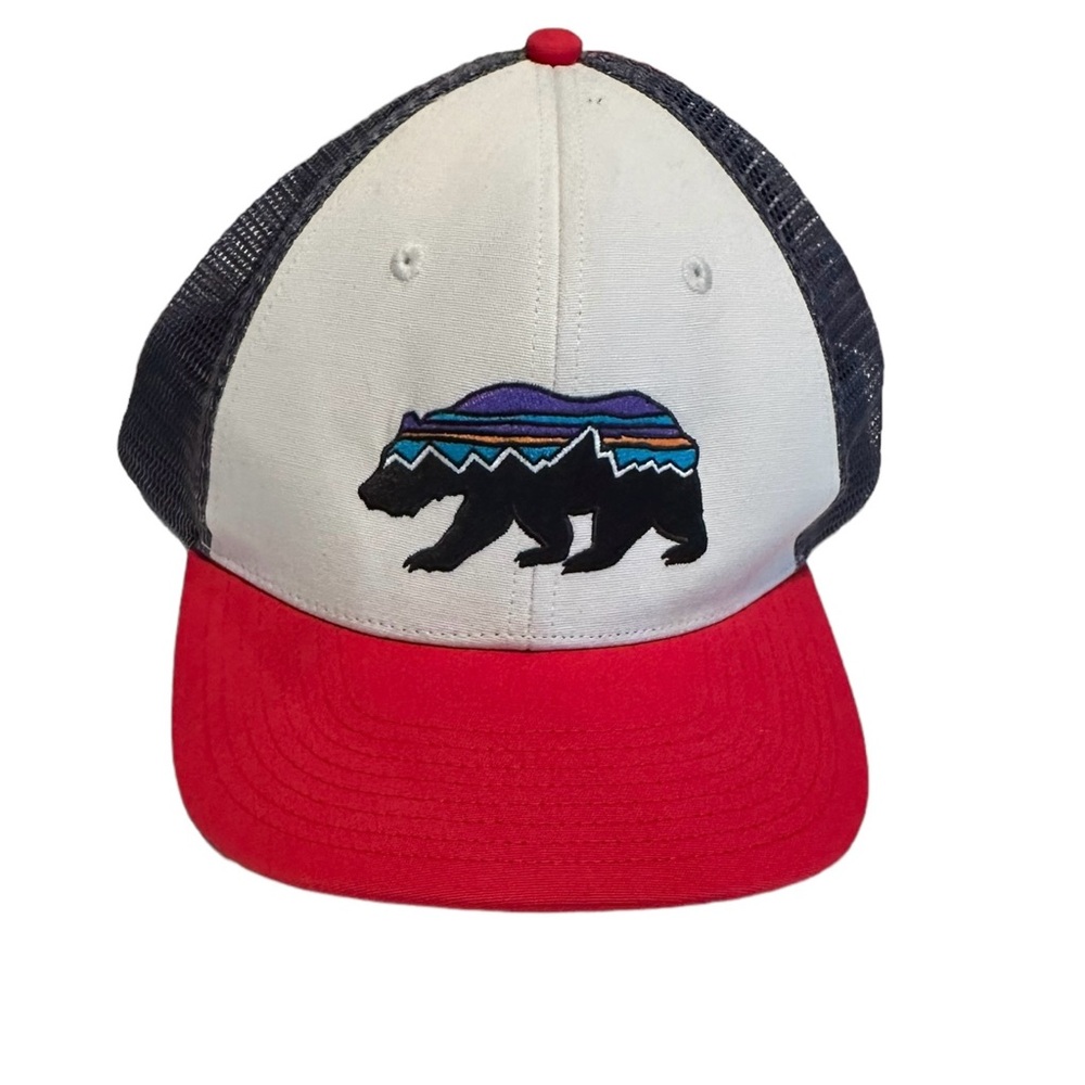 Patagonia Fitz Roy Bison Buffalo Trucker Hat Red White Blue Snapback Cap Mesh